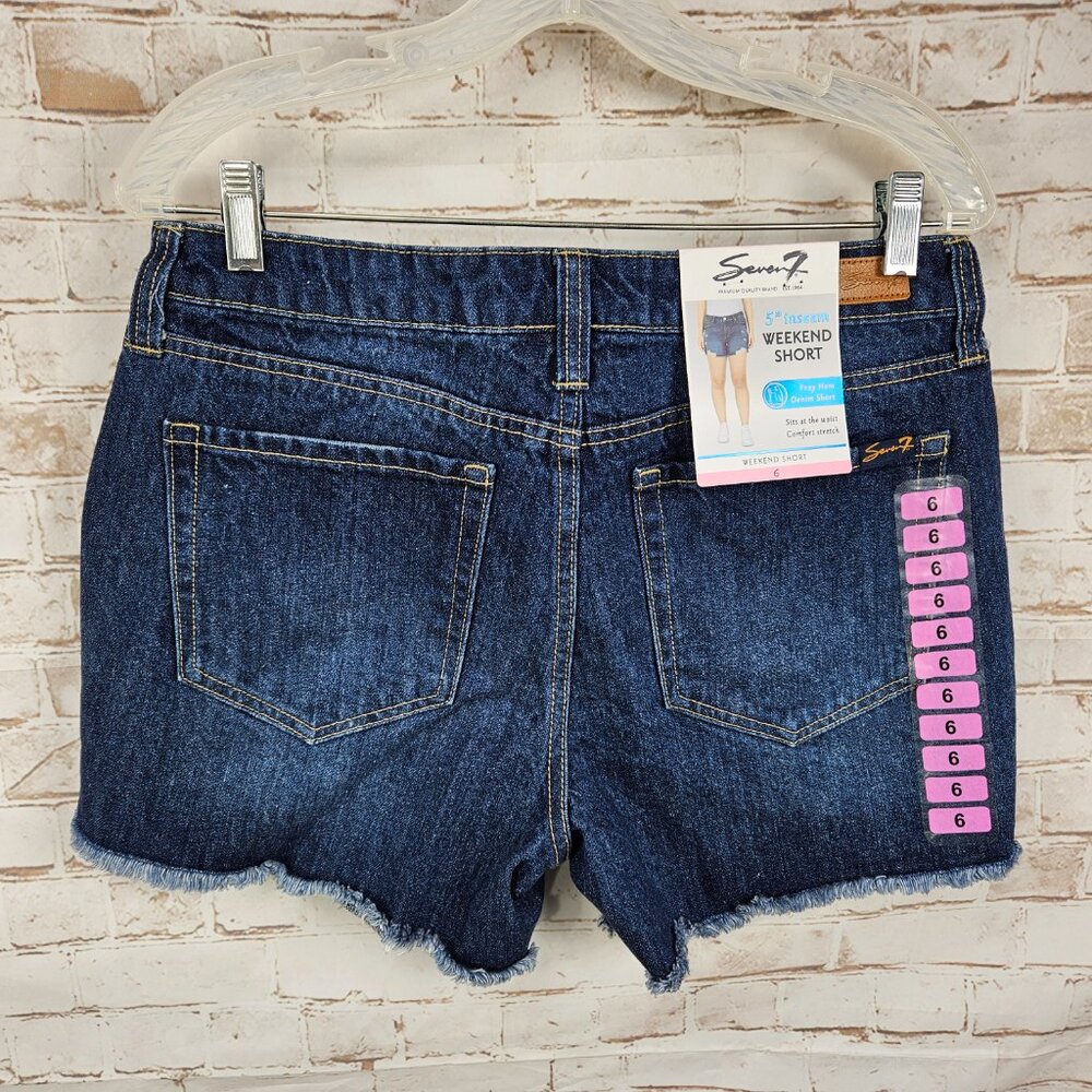 Seven7 Dark Blue Distressed Denim Jean Shorts - Picture 2 of 9